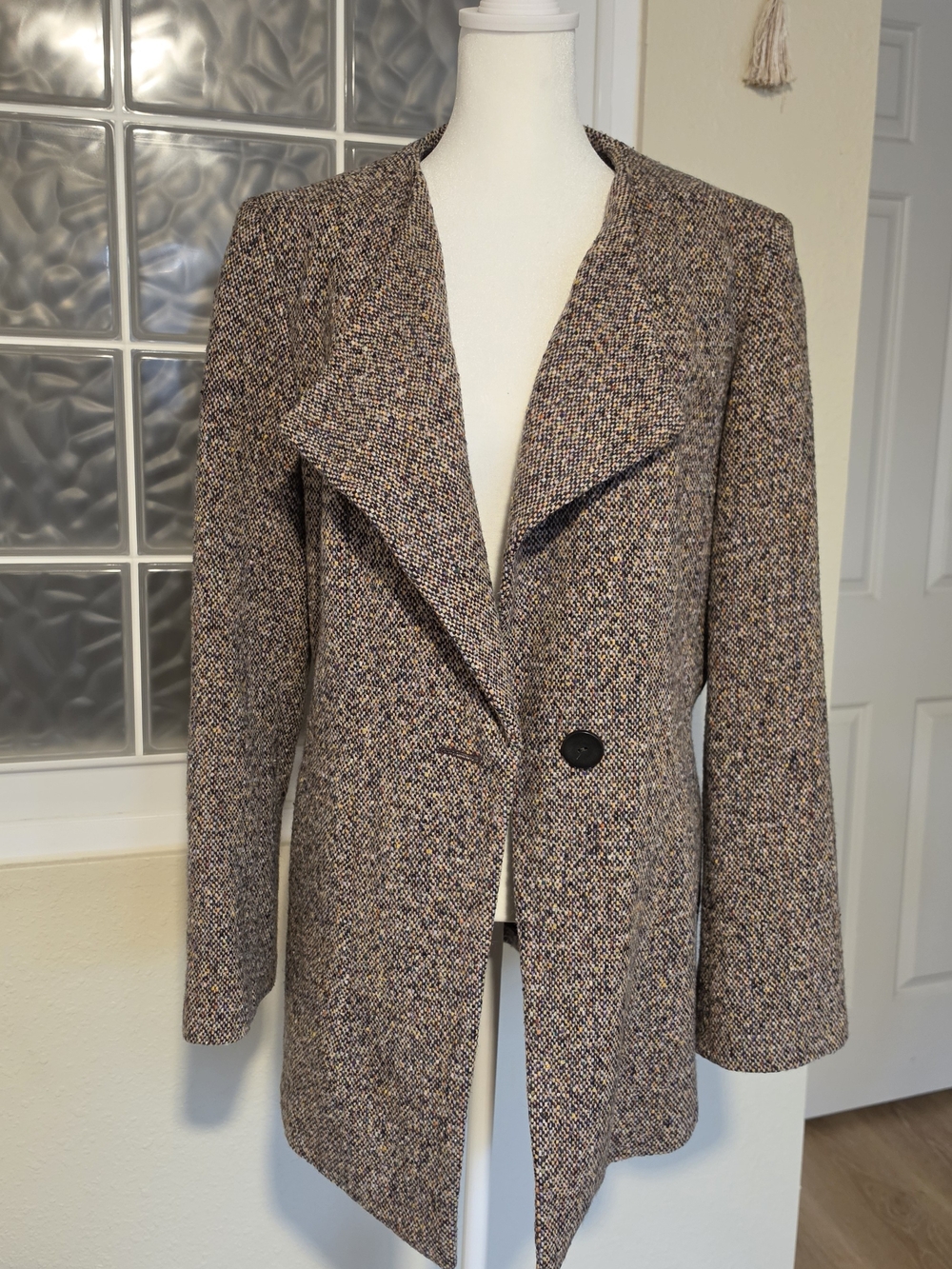 Italian Fabric Brown Mix Tweed Single-Button Blazer